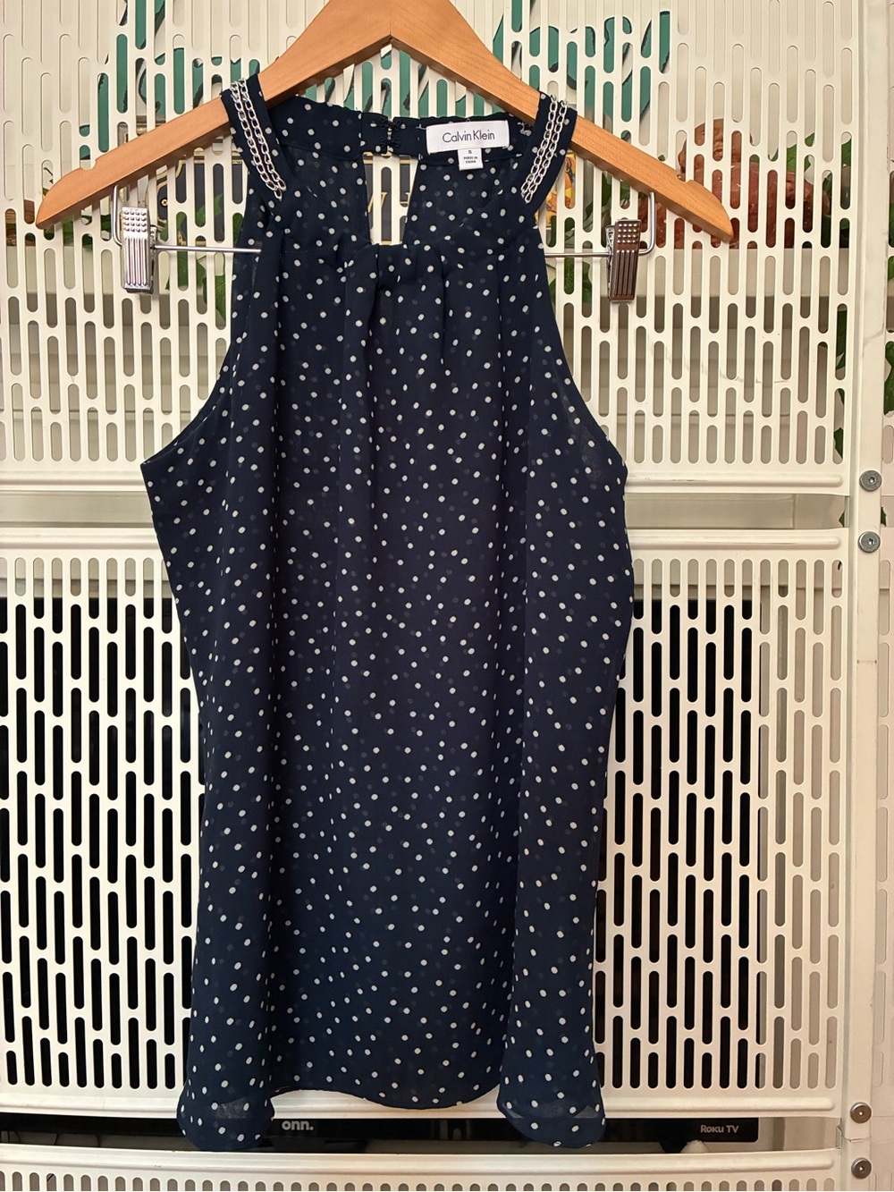 Calvin Klein Navy Polka Dot Halter Top